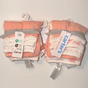Carter's Peach and White washcloth Set - 2‎ Pack NWT